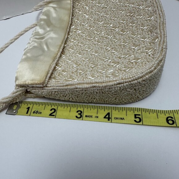 Vintage Inge Christopher White Beaded Evening Purse Long Strap - Picture 7 of 10